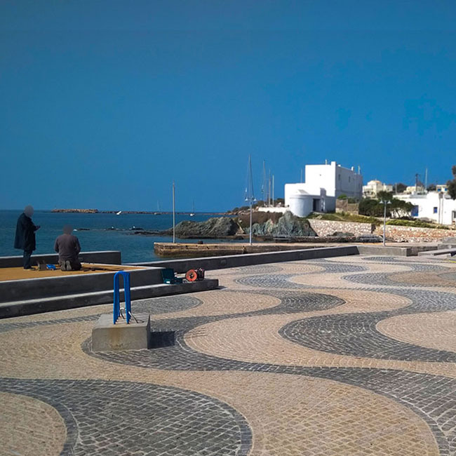 LANDSCAPING OF A SQUARE WITH NATURAL GRANITE COBBLES